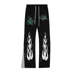 Ropa de calle para hombre, pantalones de chándal informales acampanados de lona con bolsillos, pantalones acampanados estampados DTG - Product Image 1