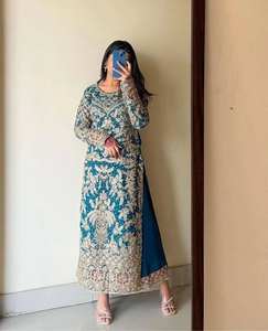Kurta évasée de style pakistanais d'été pour femmes avec ensemble brodé de Sharara Robe de soirée pour adultes - Product Image 3