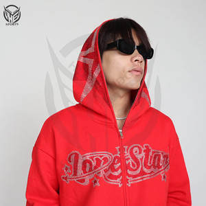 เสื้อมีฮู้ดซิปหน้าสำหรับทุกเพศพร้อมเขามีฮู้ดทำจากผ้าฝ้าย100% แบบรูดซิปปรับแต่งได้สำหรับทุกเพศ - Product Image 4