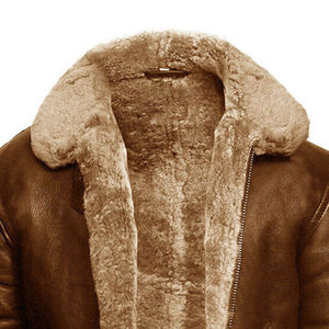 Veste en cuir véritable chaude et respirante coupe-vent pour hommes doublure Sherpa en peluche fermeture à glissière poches plaquées incurvées décontracté hiver - Product Image 2