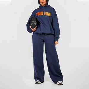 Ventes en gros de survêtements pour femmes à épaules tombantes, 100% coton, anti-boulochage, respirants, ensemble de survêtement 2 pièces, saison hivernale, OEM - Product Image 4