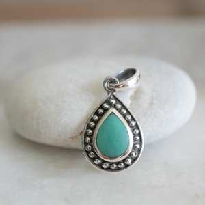 Plata de Ley 925 pera Natural turquesa piedra preciosa hecha a mano diseñador rodio plateado joyería fina colgante para mujeres a granel - Product Image 1