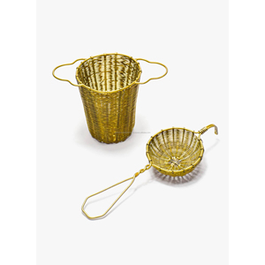 Best Design Stocked Modern Luxury Metal Handwoven Brushed Matt Brass <b>Tea</b> <b>Strainer</b> with Long Handle for <b>Loose</b> Leaf <b>Tea</b> Infuser - Product Image 6