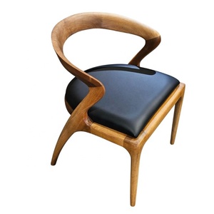 Chaise de café en teck minimaliste, mobilier de café et table basse au design moderne avec coussins en mousse souple et tissu doux - Product Image 2