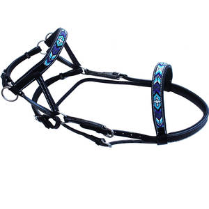 Caballo occidental cuero negro con cuentas Bitless Sidepull brida acolchada Noseband a juego riendas pantalones ajustables Trail Riding - Product Image 3