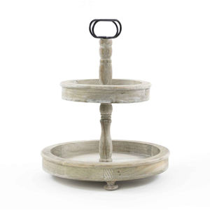Plateau de service vintage en bois à 2 niveaux avec poignée, support de présentation pour gâteaux, cupcakes et desserts, vintage pour la décoration de la maison et les événements - Product Image 1