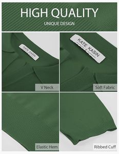 Camiseta Polo de Manga Corta para Mujer Kate Kasin, Verde Sólido, Tejido de Algodón, Estilo Casual, Largo Regular - Product Image 6