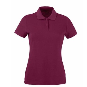 เสื้อโปโลผู้หญิงแขนสั้นสีทึบสไตล์ลำลองความยาวปกติสีเบอร์กันดี - Product Image 1