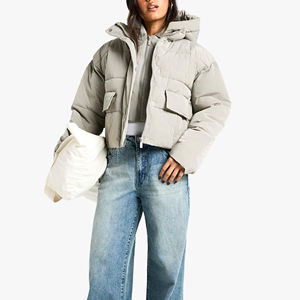 Blouson court matelassé pour femme, manteau épais, chaud, respirant, écologique, tricoté, à capuche, vêtement d'extérieur tendance, streetwear, mode hiver, confortable - Product Image 2
