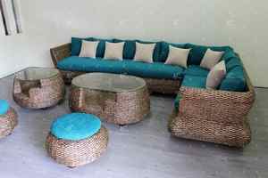 Gorgeous Natural Material Water Hyacinth <b>Wicker</b> <b>Sofa</b> Set for Indoor Living Room Use - Product Image 6