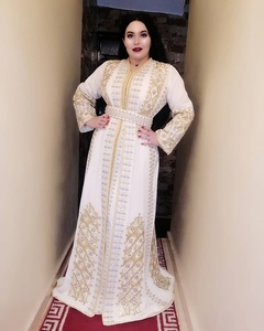 ชุดเดรสคาฟตันคาฟตันสีขาวทำด้วยมือปักลายสีทองทองป้องกันไฟฟ้าสถิตย์ขนาดพลัสไซส์ลำลองระบายอากาศได้ดีแบบดั้งเดิมมุสลิม - Product Image 3