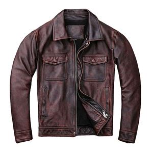 Chaqueta de cuero genuino de vaca para hombre, estilo vintage, desgastada, de primera calidad, con cremallera y servicio OEM - Product Image 3