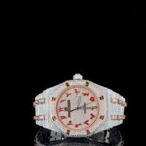 Reloj de diamantes de oro rosa totalmente helado de lujo de calidad de exportación con esfera helada completa para hombres y mujeres disponible para la venta - Product Image 1