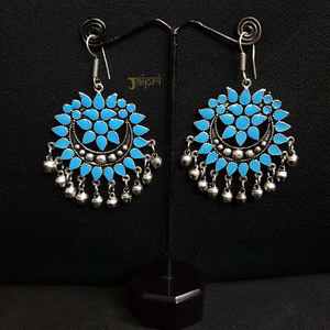 Pendientes florales de turquesa Chandbali Accesorio de moda de estilo afgano de plata oxidada - Product Image 3