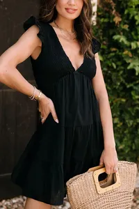 Nueva ropa de verano para mujer, ropa de fiesta de rayón, vestido Midi negro, ropa de moda e informal, Vestido de manga corta de verano y Resort - Product Image 3