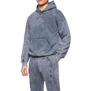 Sudadera con capucha de lavado ácido de lana de algodón 100% para hombres básicos, ropa de calle de peso pesado de mezcla de algodón estilo invierno hombres sudaderas con capucha de lavado ácido - Product Image 3