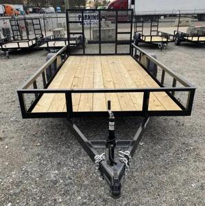 Remorque à plateau plat à 2 essieux, remorque utilitaire en acier avec plancher en bois et panneaux latéraux en maille, charge utile maximale 1001-2000 kg - Product Image 1