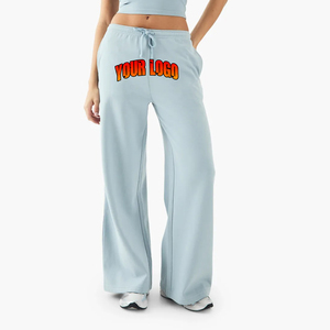 Pantalons de survêtement pour femmes en gros, personnalisés, d'hiver, taille haute, en dentelle, couleur unie, en polaire, de haute qualité, coupe régulière, taille élastique, style hip-hop - Product Image 1