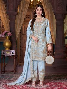 Luxueux Pure Georgette Robe Modeste Ensemble Full Jarkan Stone Work 5 Superbes Designs 10 Couleurs Vibrantes Y Compris Lourd - Product Image 6