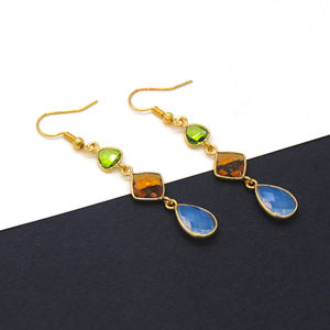 Pendientes Colgantes Hechos a Mano con Forma de Flor Bohemia y Múltiples Piedras Preciosas para Boda |   Peridoto, Citrino, Opalita |   Chapado en Oro de 18K - Product Image 1
