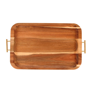Plateau en bois avec logo personnalisé Plateau de service en bois naturel fini Nouveau design Plateau décoratif avec poignées en acacia fait à la main - Product Image 1
