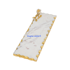 Offre spéciale plateau décoratif en marbre blanc avec poignée en feuille d'or Nouveau plateau en marbre blanc et poignée en or avec des prix bon marché en vrac - Product Image 6