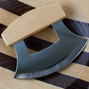 Ulu มีดทำครัวด้ามจับทำจากไม้,ใบมีดโค้งทำจากสเตนเลสสตีลมีดสำหรับเชฟด้ามจับไม้เลือกโลโก้ได้ตามต้องการ - Product Image 5