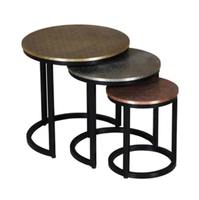 Ensemble de tables d'appoint rondes modernes réglables avec cadre en fer doré et plateau en bois, meubles de salon pour usage domestique