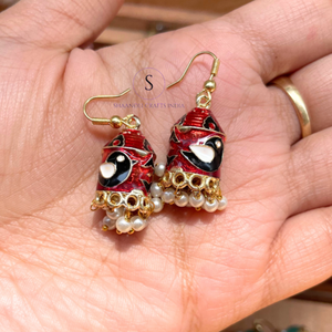 Pendientes Jhumkas con Esmalte y Perlas, Pendientes Jhumka Jhumki con Diseño de Aves, Pendientes de Diseñador para Mujeres y Niñas - Product Image 2
