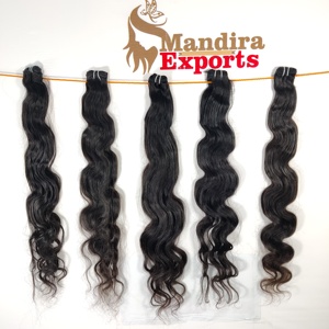 Extensions de cheveux humains à cuticule d'onde corporelle de temple indien traités par produits chimiques naturels tissage vierge bon marché vague profonde en vrac - Product Image 2