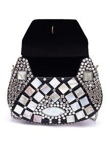 กระเป๋าโลหะทำจากโมเสคหินสีเทาทำด้วยมืออินเดียกระเป๋าคลัทช์โลหะสำหรับเจ้าสาวกระเป๋าสะพายข้างงานปาร์ตี้สำหรับผู้หญิงจากอินเดีย - Product Image 5