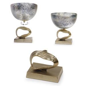 Bol rond en métal en laiton AK avec base au design attrayant en argent et or fini antique ensemble de 3 pour ustensiles de cuisine/vaisselle - Product Image 3