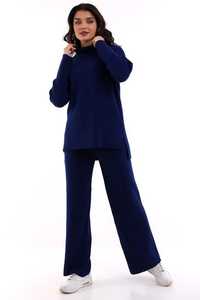 Conjunto de chándal de dos piezas de punto para mujer, conjunto de suéter y pantalón de gran tamaño de cuello alto liso de alta calidad, prendas de punto con textura suave - Product Image 4