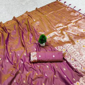 Suave Banarasi Seda Saree Adultos All-Over Meenakari Diseño de retoque Zari Tejido Estilo étnico Patrón floral Bandana Ecológico - Product Image 1