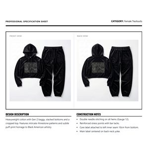 Sweat à capuche personnalisé pour femme en velours épais uni, imprimé, style Y2K, respirant, écologique, à séchage rapide, avec pantalon large à jambes larges - Product Image 6