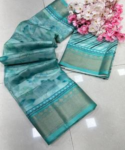 Chiffon Saree with Brooches and Stitched Blouse for Fancy Party Wear Women - Product Image 3