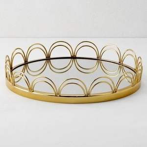 Plateau miroir doré de luxe en métal, décoratif, rond, pour cosmétiques, bijoux, organisateur, décoration de maison, mariage, événement, plateau décoratif miroir - Product Image 6
