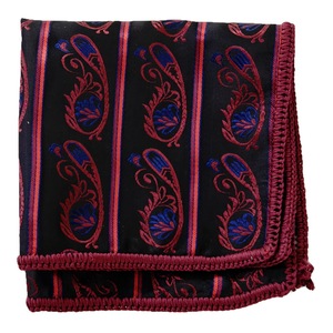 Pañuelo de bolsillo hecho a mano con borde de paisley negro y burdeos, tejido a mano, para blazer o traje, 100% seda - Product Image 2