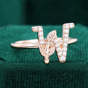S925 Argent Diamant Clouté 26 Lettre Bague Anglaise Polyvalent Pour Un Usage Quotidien Plaqué Or Rose "W" Lettre Anneau - Product Image 2