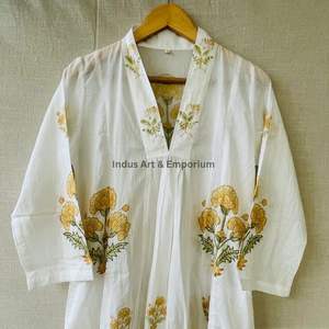 Beautiful floral Cotton Block Printed <b>dress</b> <b>Dress</b> For Casual wear Hand Block Printed <b>Dress</b> - Product Image 2