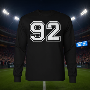 เสื้อยืดแขนยาวคอวีสำหรับแฟนกีฬา 92 แบบ  สำหรับผู้ใหญ่  ลายเส้นนำโชค  หมายเลขพิมพ์ด้านหน้า  เสื้อผ้าส่งเสริมการขาย - Product Image 4