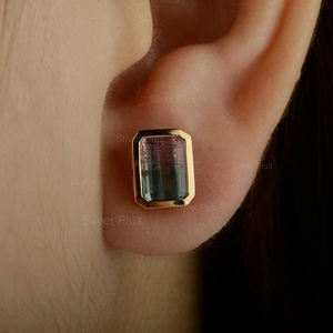 ต่างหูเพชรทัวร์มาลีนแตงโมสีทอง18K มาใหม่สำหรับงานหมั้นงานแต่งงานงานปาร์ตี้ผลิตใน10K/14K - Product Image 3