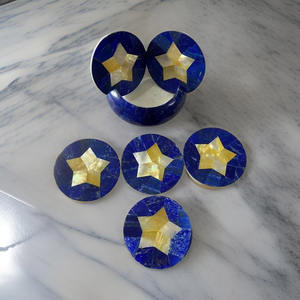 Ensemble de dessous-de-verre floraux en lapis-lazuli, art d'incrustation fait à la main, accessoires de cuisine, ensemble de dessous-de-verre pour tasses à café pour l'exportation - Product Image 2