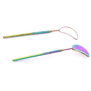 Espejo de belleza con forma de media luna profesional de alta calidad, espejo de extensiones de pestañas de mano multicolor, acero inoxidable puntiagudo - Product Image 5