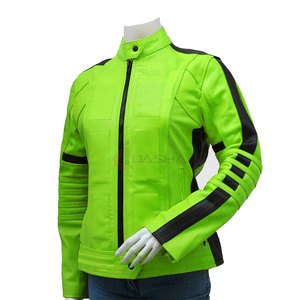 Chaqueta de cuero de bombardero de piel de oveja personalizada OEM para mujer, estilo de motocicleta Varsity de talla grande con cremallera - Product Image 4