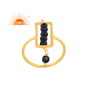Best Selling Sterling <b>Silver</b> 18K Gold <b>Plated</b> Natural Black Onyx Beaded Gemstone Stackable Ring Demi Fine Jewelry For Women - Product Image 1