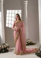 Sari indien tendance à la vente chaude, vêtements de fête pour femmes, prêt-à-porter fantaisie, brodé en géorgette de polyester, longueur au sol
