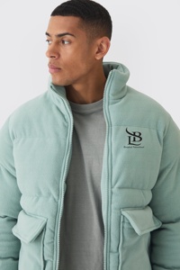 Nouvelle arrivée, veste matelassée à col cheminée en polaire, couleur sauge, coupe-vent, chaude, pour l'hiver, de haute qualité, pour homme, avec poches - Product Image 3