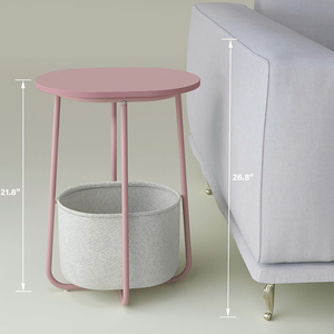 Compact Oval Side Table, Bedside Nightstand with <b>Fabric</b> <b>Storage</b> <b>Basket</b> for Bedroom & Living Room - Product Image 4