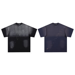 Nueva Camiseta de Verano 2026 para Hombre, Marca de Moda Urbana Americana, 100% Algodón, Color Degradado, Lavado con Tinta, Cuello en V, Talla Grande, 180g - Product Image 2